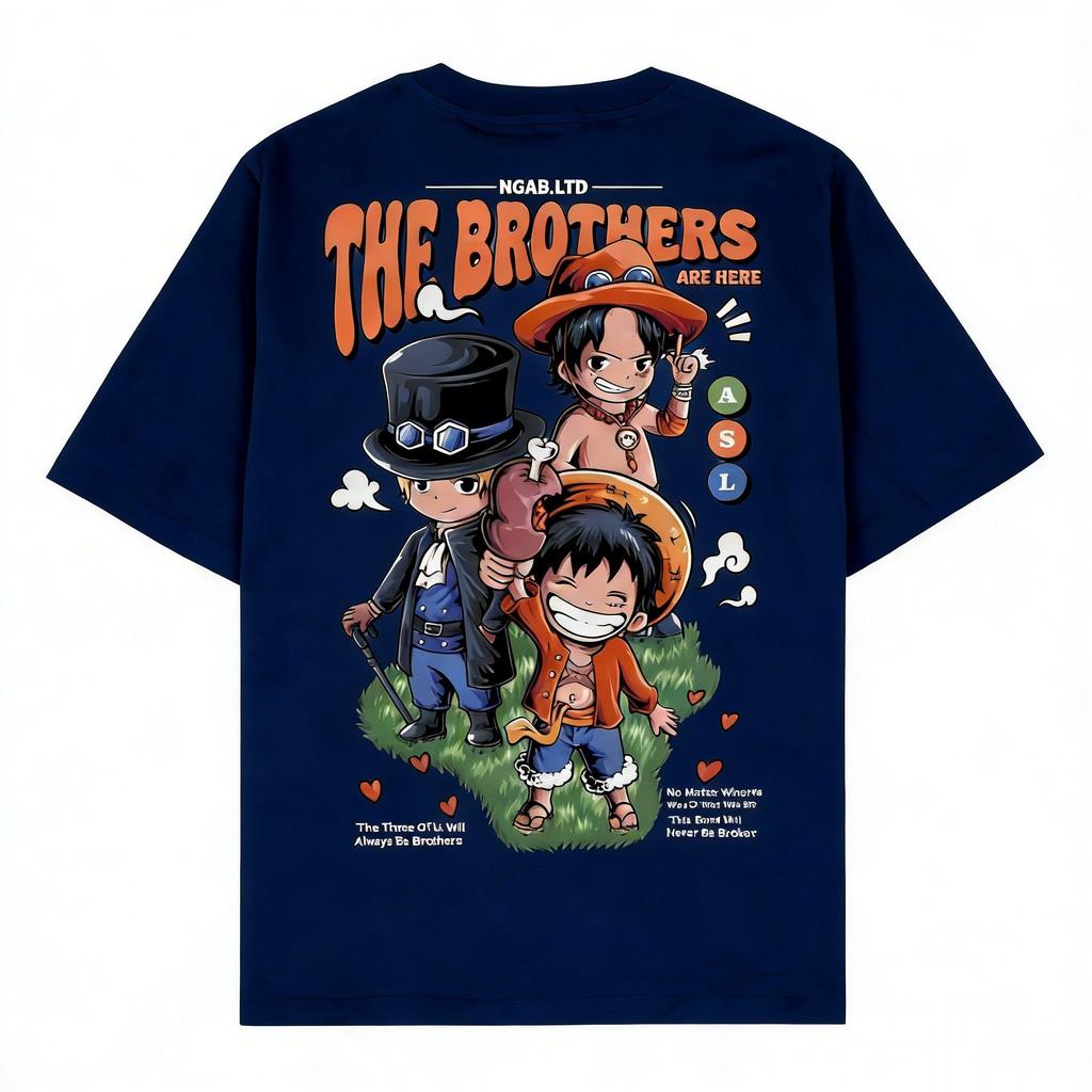 ONE PIECE Luffy Ace Sabo Brothers Unisex Pure Cotton Tshirt 2026 Summer Anime Print Round Neck Loose Family Short Sleeved Top