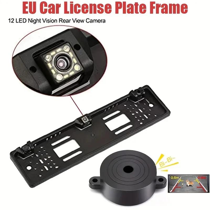 European license plate frame Dual 12Led Night Vision Car Camera System 170° Fisheyes Lens BSD/ADAS Buzzer Alarm Backup Camera