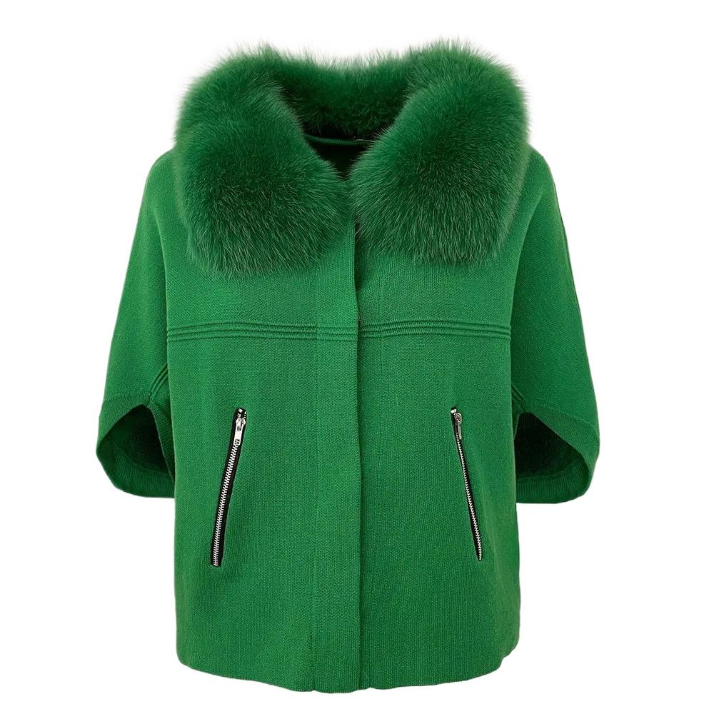 OFTBUY 2024 Herbst Winter Echt Fuchs Waschbär Pelz Kragen Mantel Gestrickte Pullover Frauen Kurzarm Jacke Dicke Warme