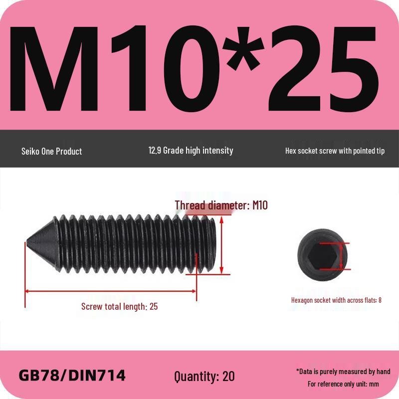 12.9 Grade Pointed Set Screw Grub Set: Headless Screws M3 M4 M5 M6 M8 M10