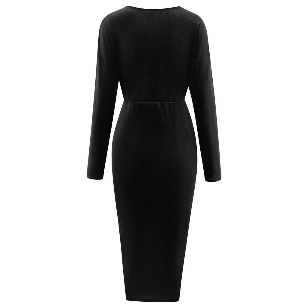 Winter Casual V-Ausschnitt Einfarbige Taille Samtkleid Für Damen