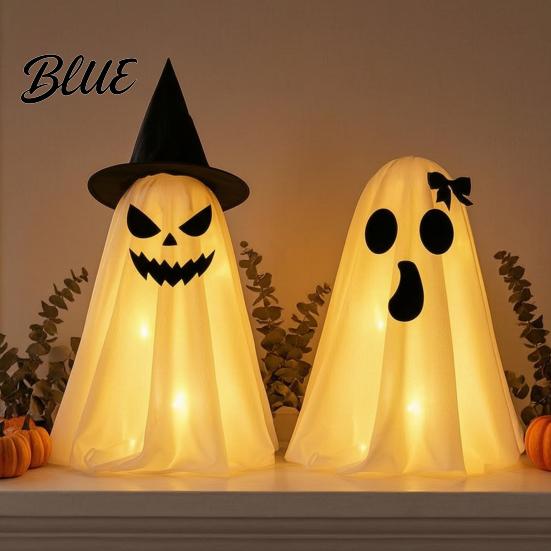 Foldable Ghost Ornament Halloween Decoration Indoor Tabletop Standing with Witch Cute Scary Desktop Hat/Bow for Mantel Dining Table Party Home Decor