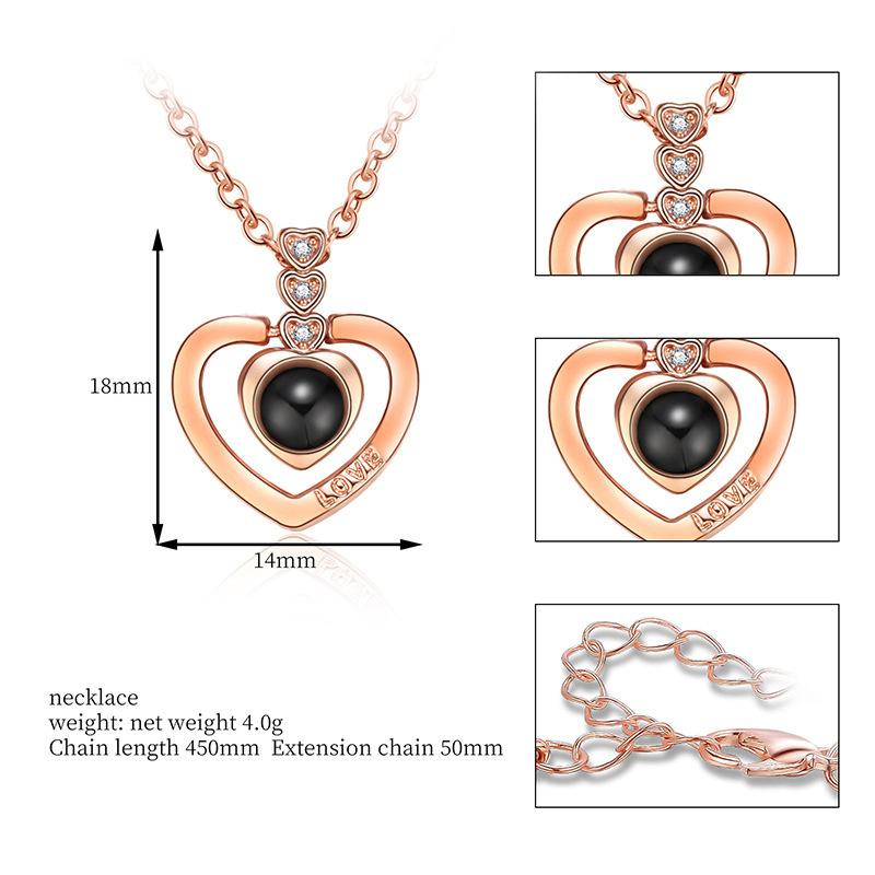 Necklace Pendant Projection Letter Necklace100 Languages "I Love You" Necklace Jewelry For Lover/Girlfriend Cute Accessories 1PC