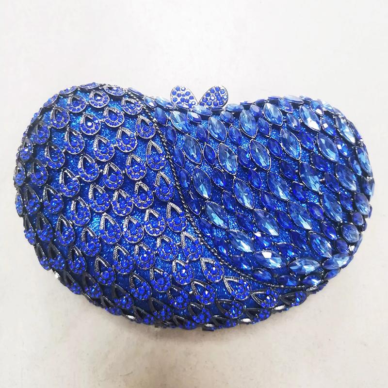 Gold Metal Red Rhinestone Wedding Purses Bag Luxury Heart-Shaped Women Tail Diamond Crystal Clutches Bags Lady Girls Handbag
