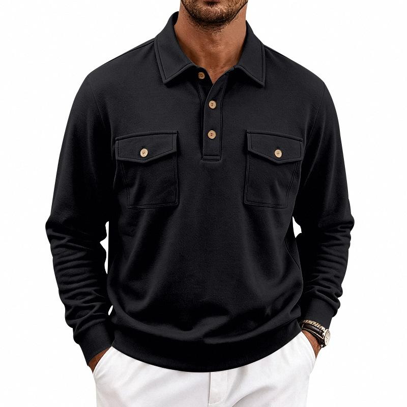 Men S Long Sleeve Polo Casual Multi Pocket Sweatshirt