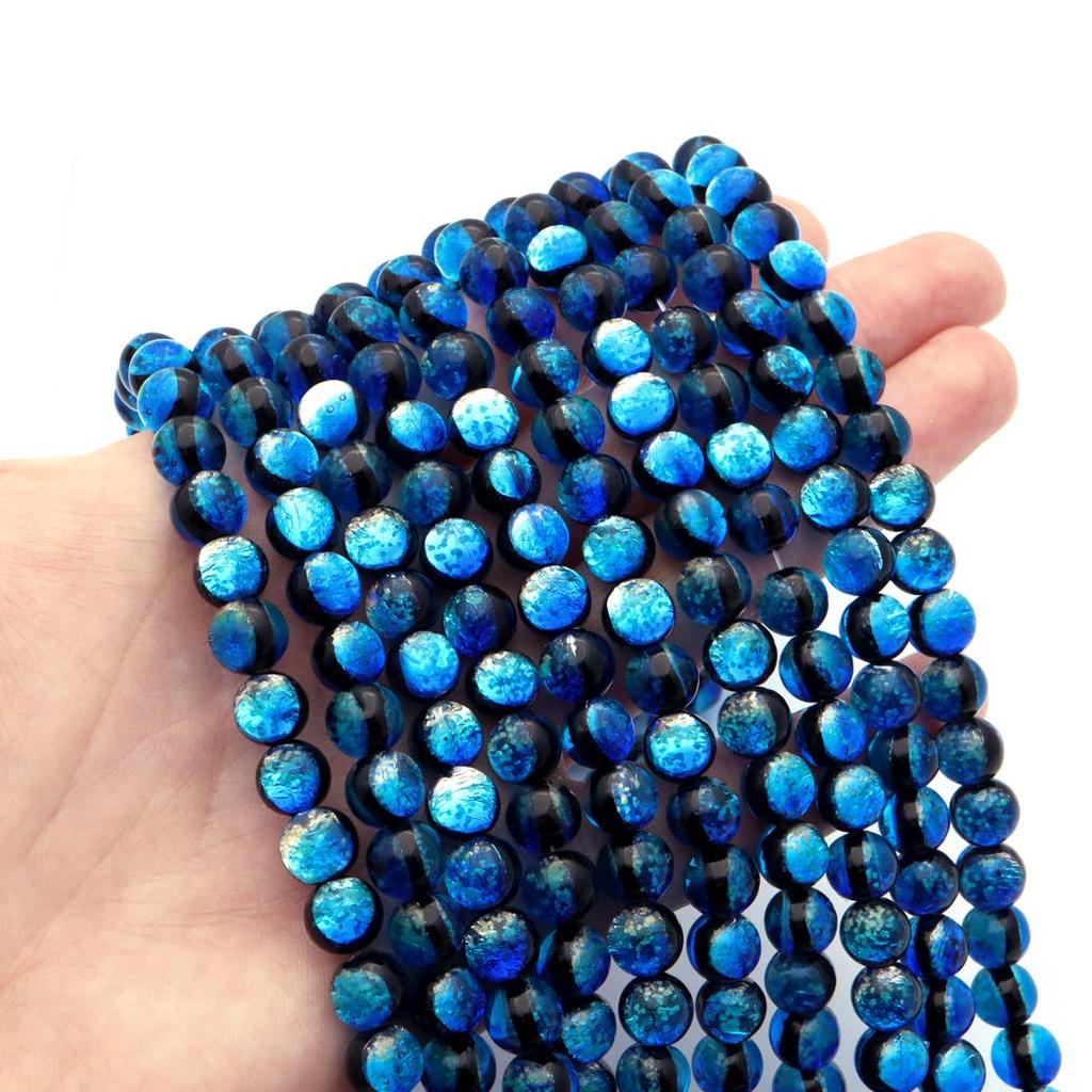 [GOLD STONE] Yonaguni Blue Firefly Glass Glowing Beads, String of 50, Yonaguni Island, Okinawa, 8mm