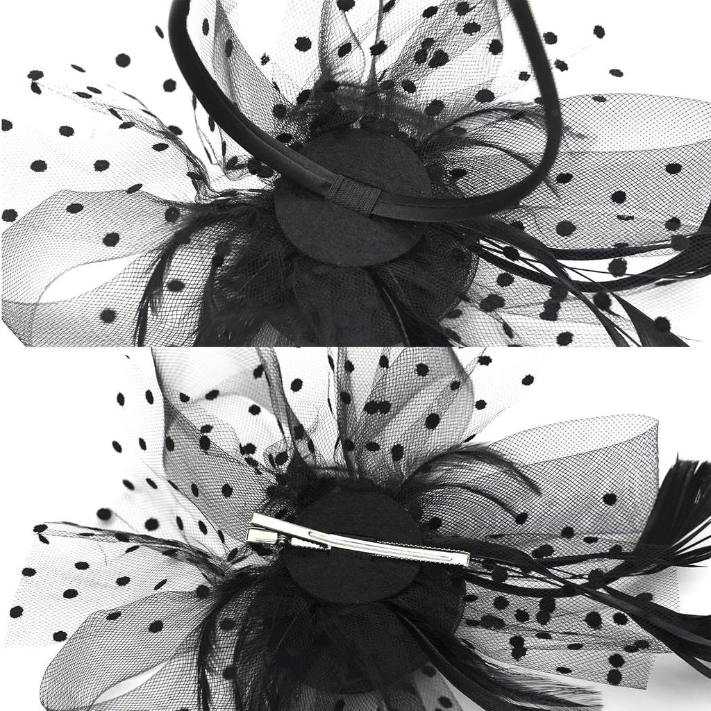Fascinators Hats 20s 50s Hat Pillbox Hat Cocktail Tea Party Headwear with Veil for Girls and Women (US, Alpha, One Size, A-Black)