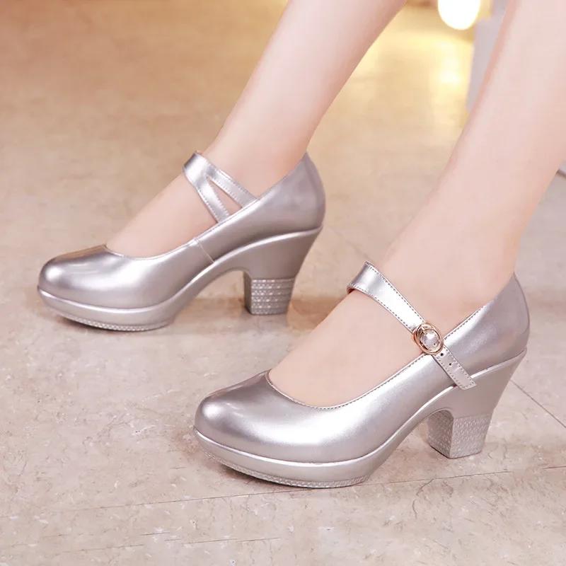 Small Size 32-43 Medium Block Heel Mary Janes Platform Pumps 2025 Fall Shallow Red Wedding Shoes Thick Bottom Dance Model Work