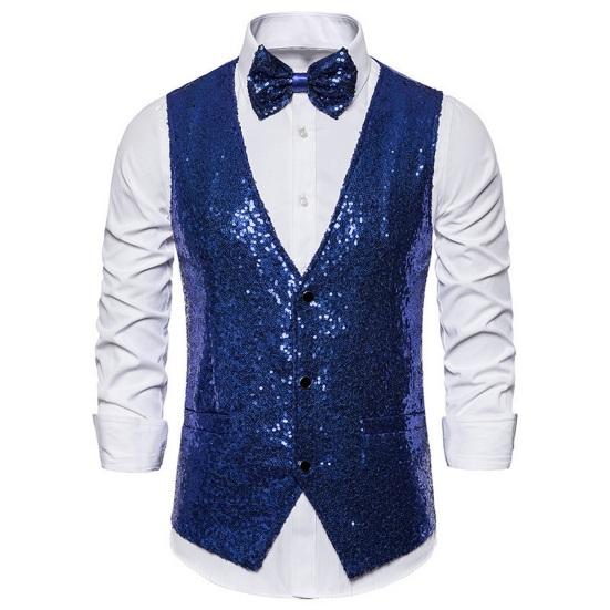 Männer Weste Bogen Set Glänzende Pailletten Ärmellos Slim Fit Cardiagn Einreiher V-ausschnitt Bühne Zeigen Emcee Leistung Männer weste