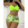 Women's Neon Pink Tropical Print Drawstring Two-Piece Bikini Swimsuit