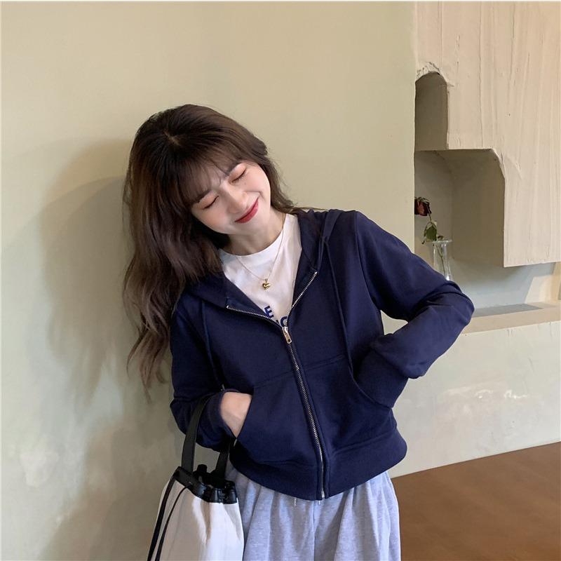 Women S Loose Fit Short Hooded Zip Up Long Sleeve Sweatshirt