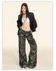 Women's American Camouflage Straight Cargo Pants - 2025 Spring/Autumn Collection, High-Waist Loose Fit Wide Leg.