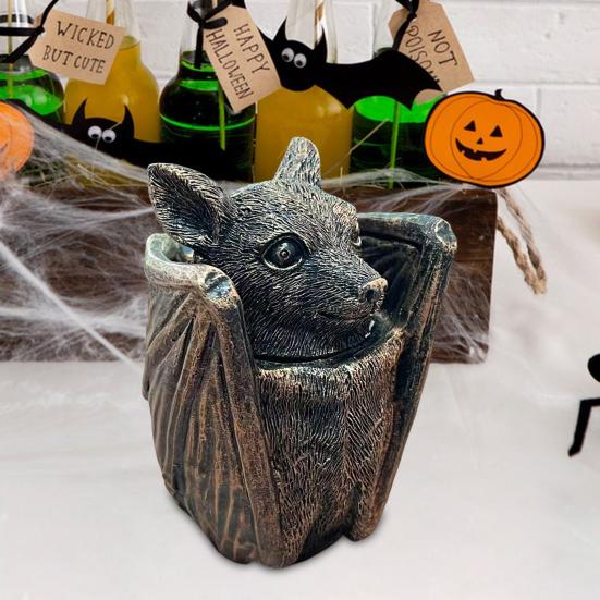 Halloween Gothic Bat Storage Box Simulated Retro Bat Jewelry Trinket Resin Figurine Statue Organizer Box