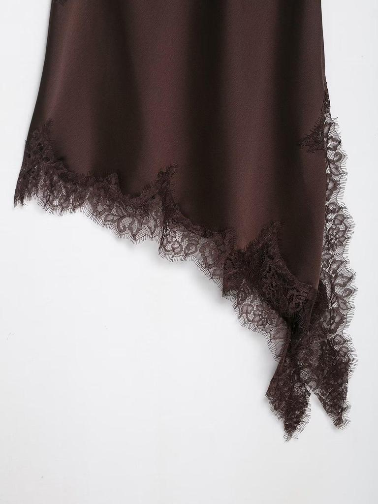 European & American Women's Lace Patchwork Satin Camisole Dress - New Hot Style Fashion