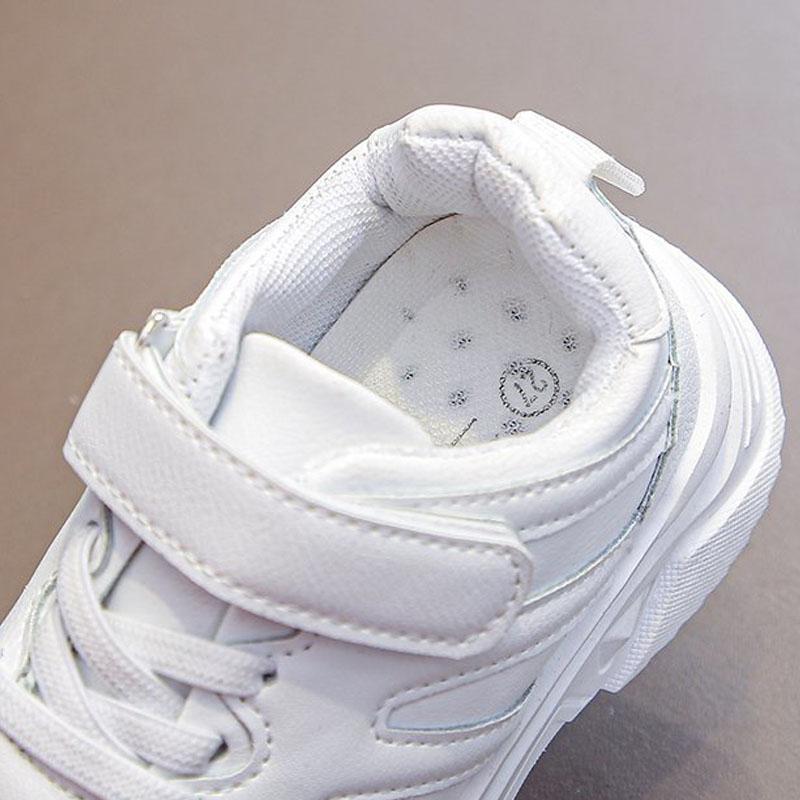 All White Girls Running Shoes Casual PU Kids Boy Tenis Shoes Comfortable Soft Bottom Spring Autumn Children Sneakers I07105