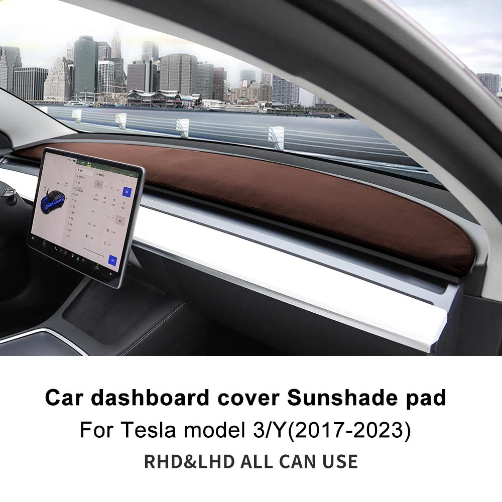 Suede Dashboard Cover Pad For Tesla Model 3 Model Y 2017-     Sunshade Anti-UV Dash Mat Sun-shading Non-slip