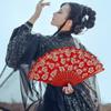 Hanfu Fan Flower Pattern Chinese Folding Fan Traditional Vintage Handheld Fan with Tassel Portable Decorative Fan Cultural Event