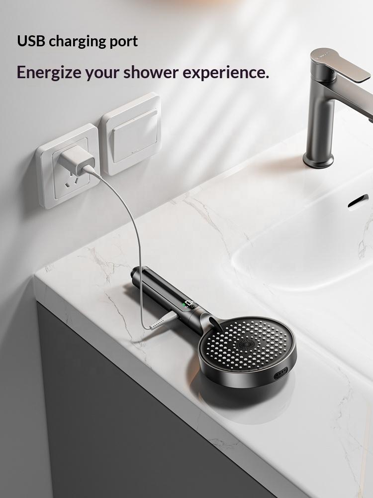 Hotel Adjustable Handheld Shower LED Digital Display Rain Filtered Shower Head High Pressure 4 Mode Bathroom Accessories