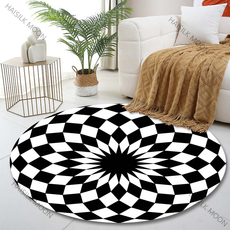 

Multiple sizes Circular checkerboard pattern Print Round Carpet Living Room Bedroom Table Chair Sofa Decorative Carpet Diameter -60cm