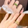 Vietnam Sand Gold Enamel Zodiac Snake Ring: White & Green Pair for Bestie's Birthday