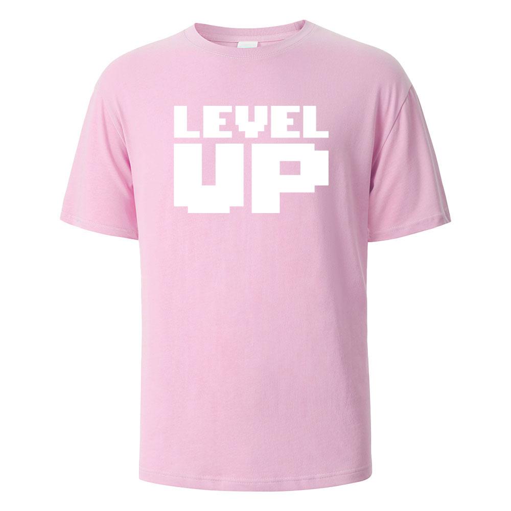 Mens Printed TShirt Level Up Basic Streetwear 100 Cotton Tops For Men Women Summer Breathable ShortSleeved Oneck Basic Tees