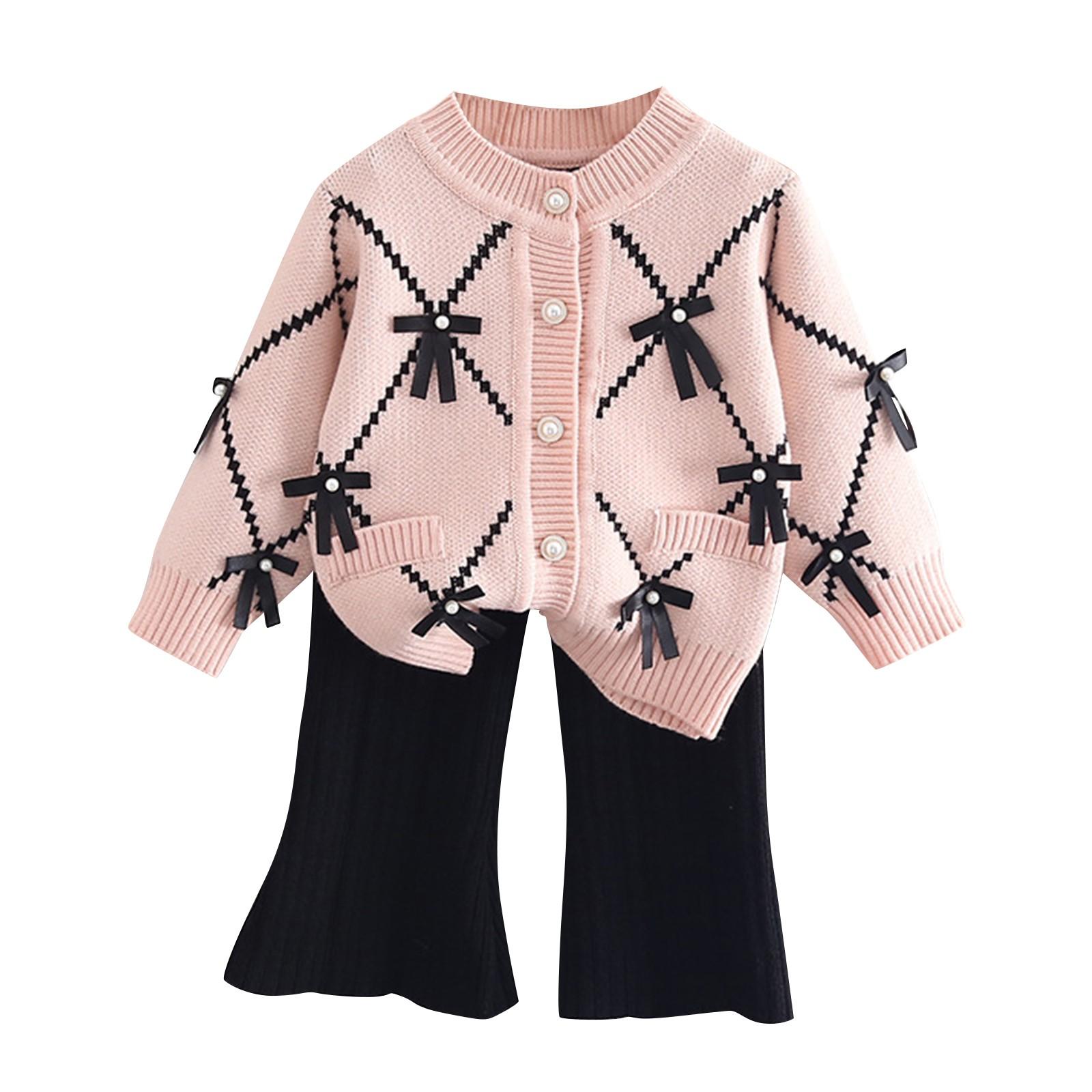 

Милый маленький ароматный свитер для девочек, верх кардигана с бантом, вязаный комплект из двух предметов 100 розовый