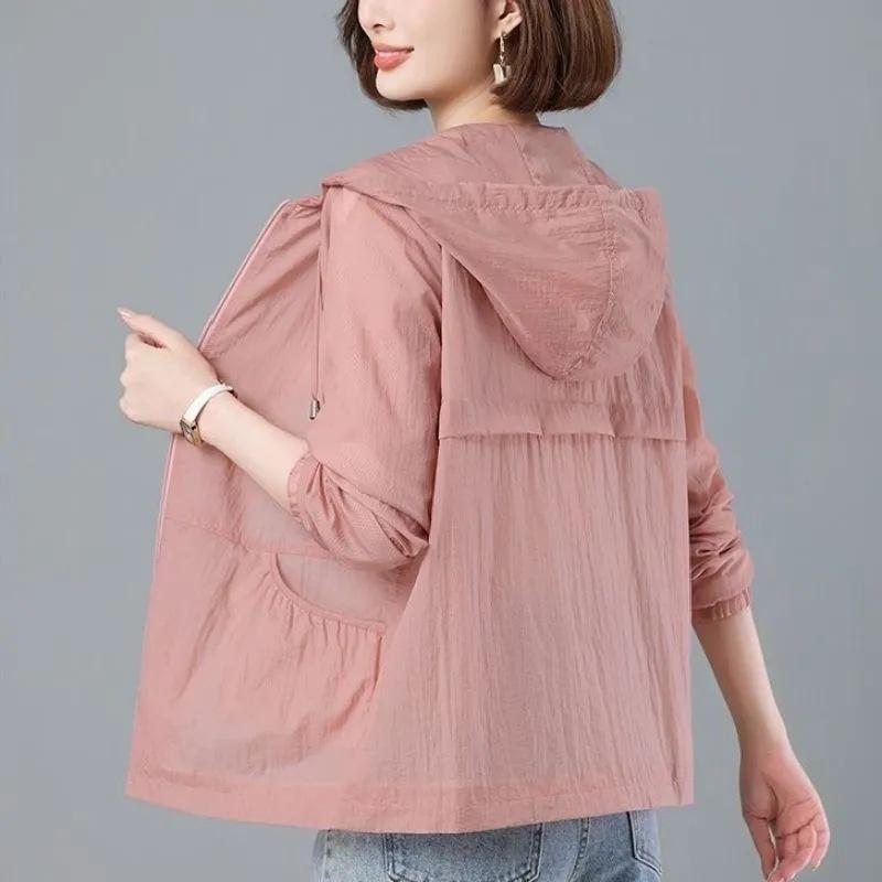 Summer Short Breathable Sun Protection Clothing Women Loose Trench Coat Anti-ultraviolet Cardigan Windbreaker Jacket