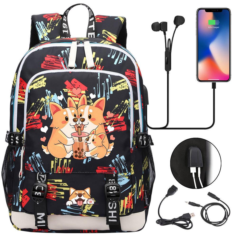 Zaino carino Shiba Inu per adolescenti ragazzi con USB, Borsa di grande capacità per il ritorno a scuola per studenti, Viaggi quotidiani