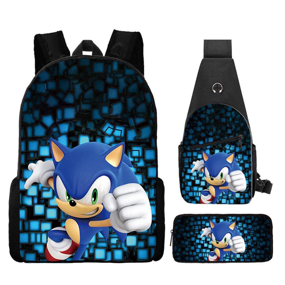 Backpack, Primary School Student Animation Schoolbag, Cartoon Backpack, Satchel, Pencil Bag, Three-Piece Set.