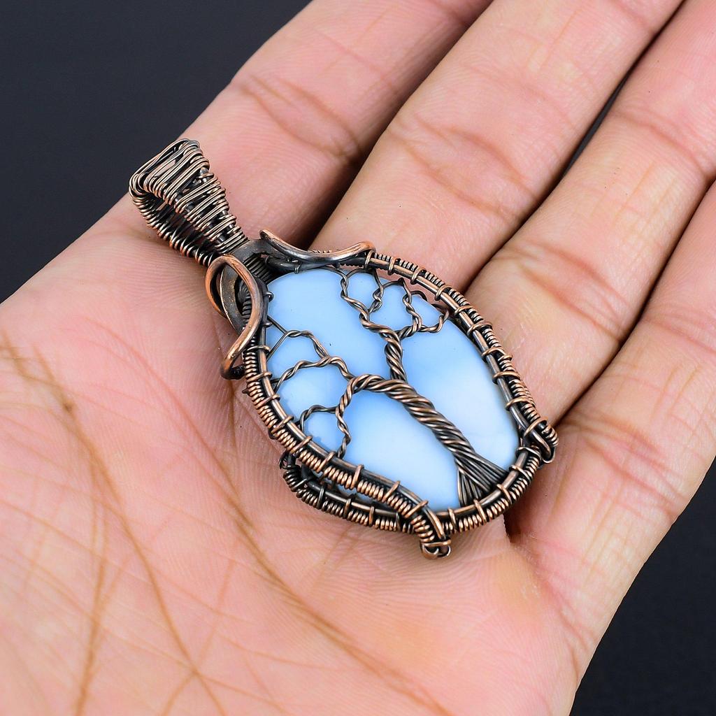 Owyhee Opal Pendant, 999 Copper Wire Wrapped Jewelry, Gemstone Pendant, Gift For Her Handmade Dainty Jewelry