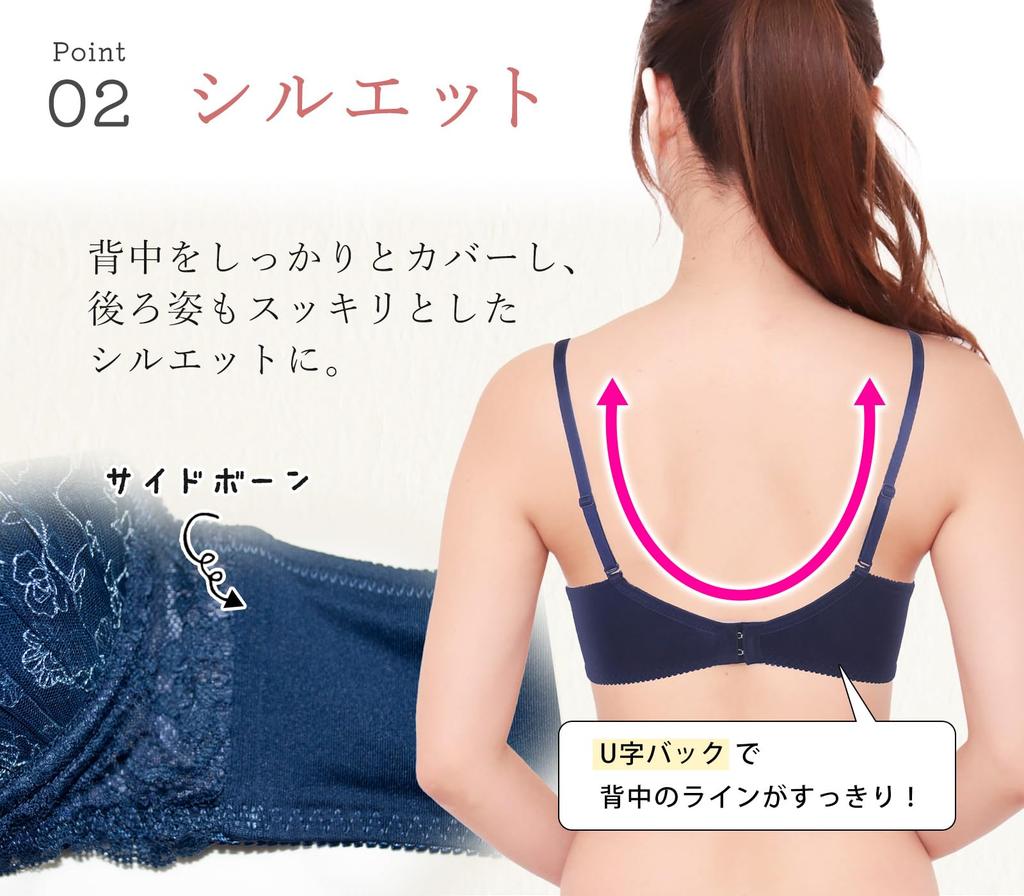 Laurea Acoa Coa Navy C65 Bra and Panty Floral Embroidered Underwear Women's Set, Lace, High-Back