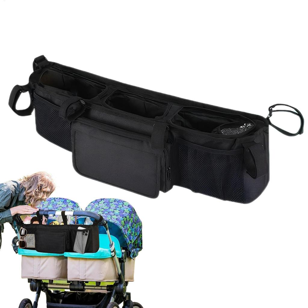 Stroller Organizer Bag Large Waterproof Storage with 3 Compartments Cup Holder for Travel Daily Use Mom Diaper Bag Accessories