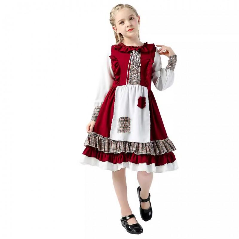 Girls Halloween Costume Dress Cosplay Little Red Riding Hood Princess Outfit Sweet Style Stage Performance