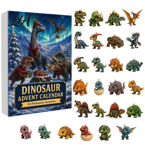 Durable Acrylic Christmas Tree Decor 24 Days Dinosaur Advent Calendar 2026, Cute 2D Collectible Toy Set Figures Countdown Calendar, Holiday Gifts for
