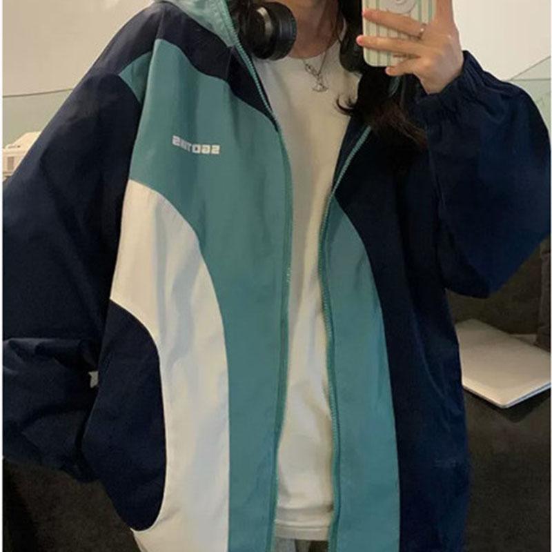 Vintage Amerikanische Stanzen Jacke Mädchen Frühling und Herbst Junior High School Schüler Lose Slouchy Original Host Baseball Kleidung XL blau