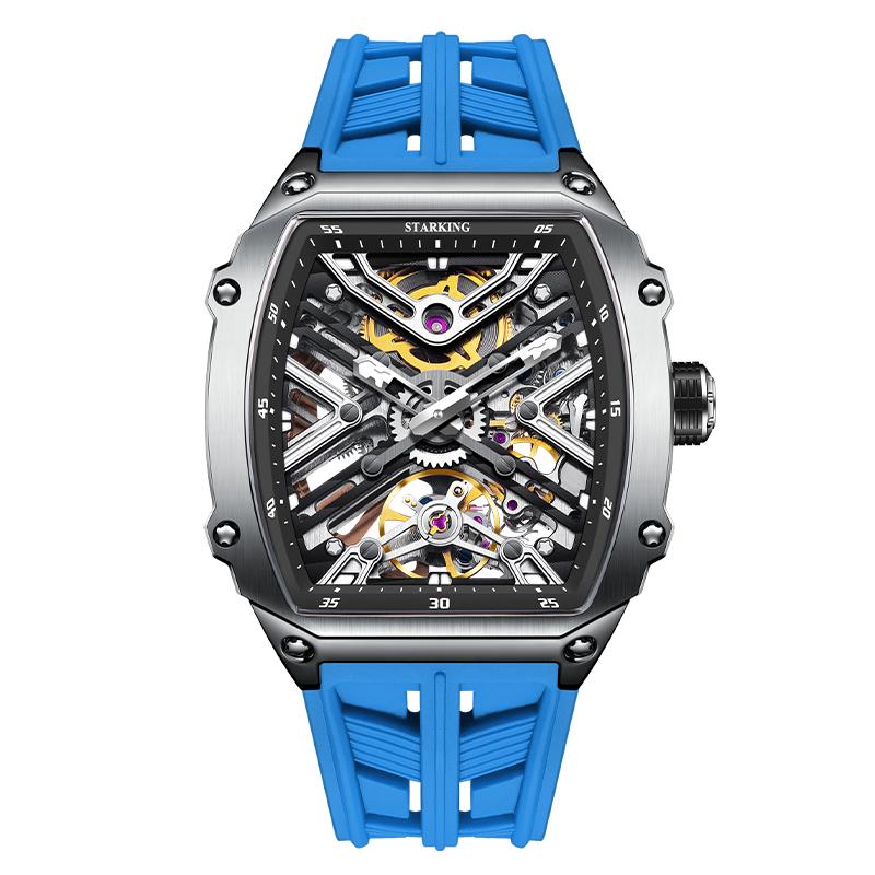 STARKING Men's Waterproof Sports Mechanical Watches Wear-resistant Silicone Strap Automatic Watch Luminous Tonneau Luxury Watch