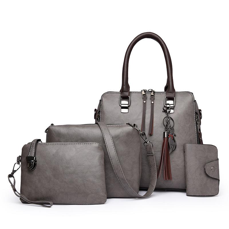 New women's bag, retro messenger bag, fashion child and mother bag, oily leather shoulder four-piece set, women's handbag.