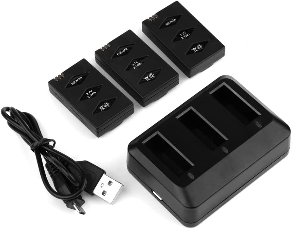 Set of 3 LiPo Batteries 3.7V 600mAh 20C for Parrot MiniDrone | 3-Port Fast Charger with IC Protection | Wide Compatibility with Drones & RC Models
