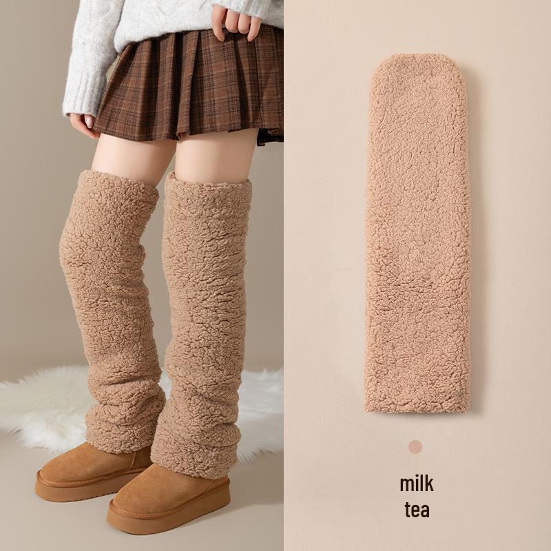 Women's Coral Fleece Over-the-Knee Socks - Warm Velvet-Enhanced Knee Pads & Leg Warmers for Autumn/Winter.