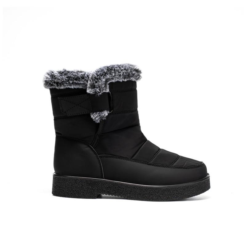 Plus Size Faux Fur Collar High-Top Chunky Sole Winter Snow Boots Velcro Fastening Waterproof Women's Boots Casual Women's Footwear