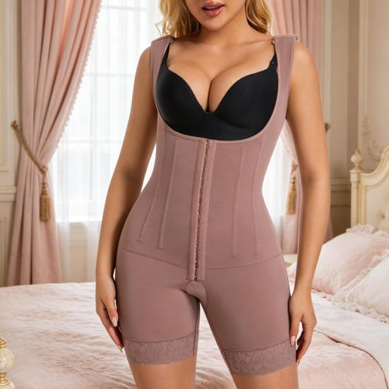 High Waist Shapewear Open-Crotch Bodysuit Shaper with Front Clasp Firm Tummy Control Hip Lifting Body Shaper Breathable Postpartum Recovery Daily