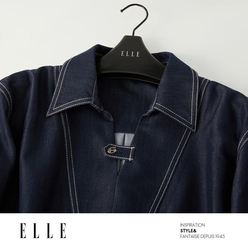 ELLE Women's French Retro Pleated Denim Shirt