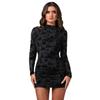 Abito Lungo Bodycon Slim Fit Sexy da Donna per la Primavera, Schiena Scoperta, Lavorato a Maglia, Flockato, Stile Maturo, Patchwork Retrò Francese, Sexy Elegante