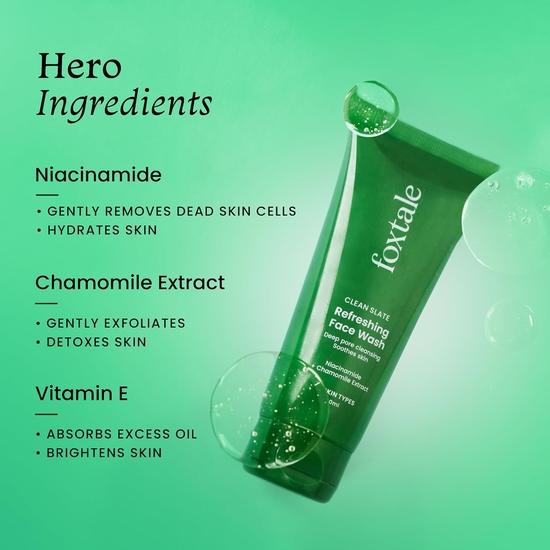 Foxtale Refreshing Face Wash for Deep Cleansing, Non-Drying Cleanser for Glowing Skin, Men & Women, For All Skin Types - 100 Ml