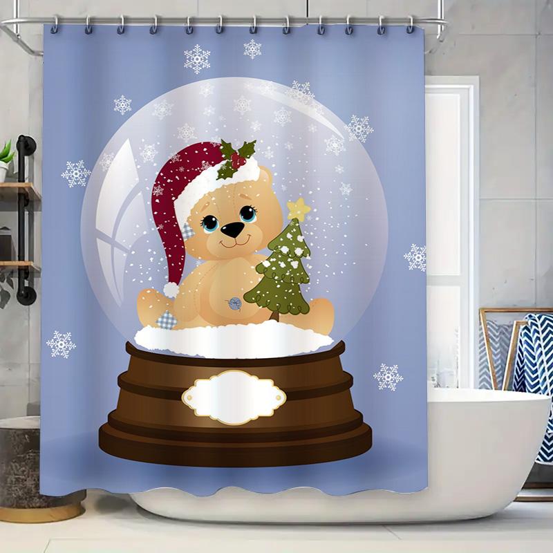 Tu Cute Bear Christmas Shower Curtain Festive Holiday Forest Animals Waterproof Bathroom Decor Modern Farmhouse Style Holiday Gi