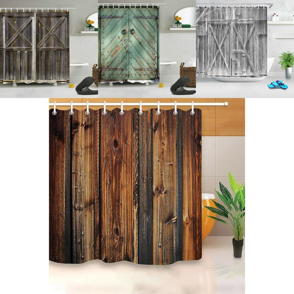 Waterproof Mildewproof 3d Print Rustic Wood Shower Curtain Set Ideal For Any Bathroom