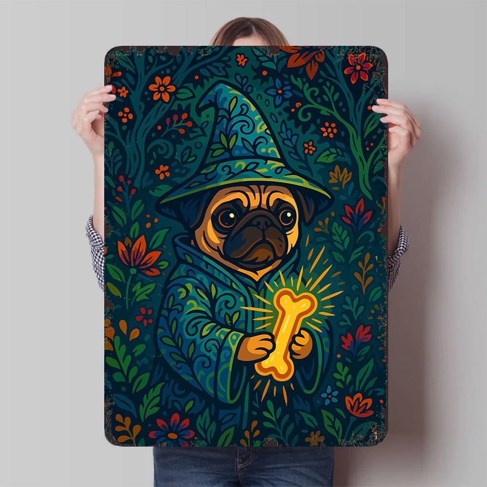 Wizard Pug Metal Wall Art Cute Dog Witch Decor Vintage Home Hanging Animal Art Decoration