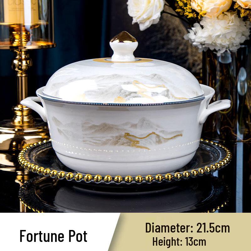 ZISIZ Pictorial Landscape Bone China Compartmented Dumpling Plate