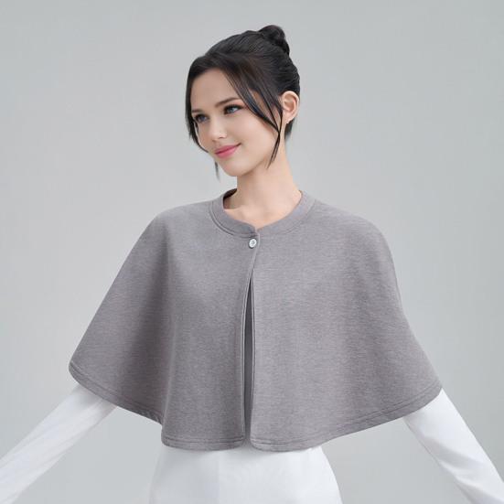 Women Shawl Solid Color Button Closure Autumn Winter Windproof Shawl Hemming Protection Loose Fit Soft Shawl Wrap