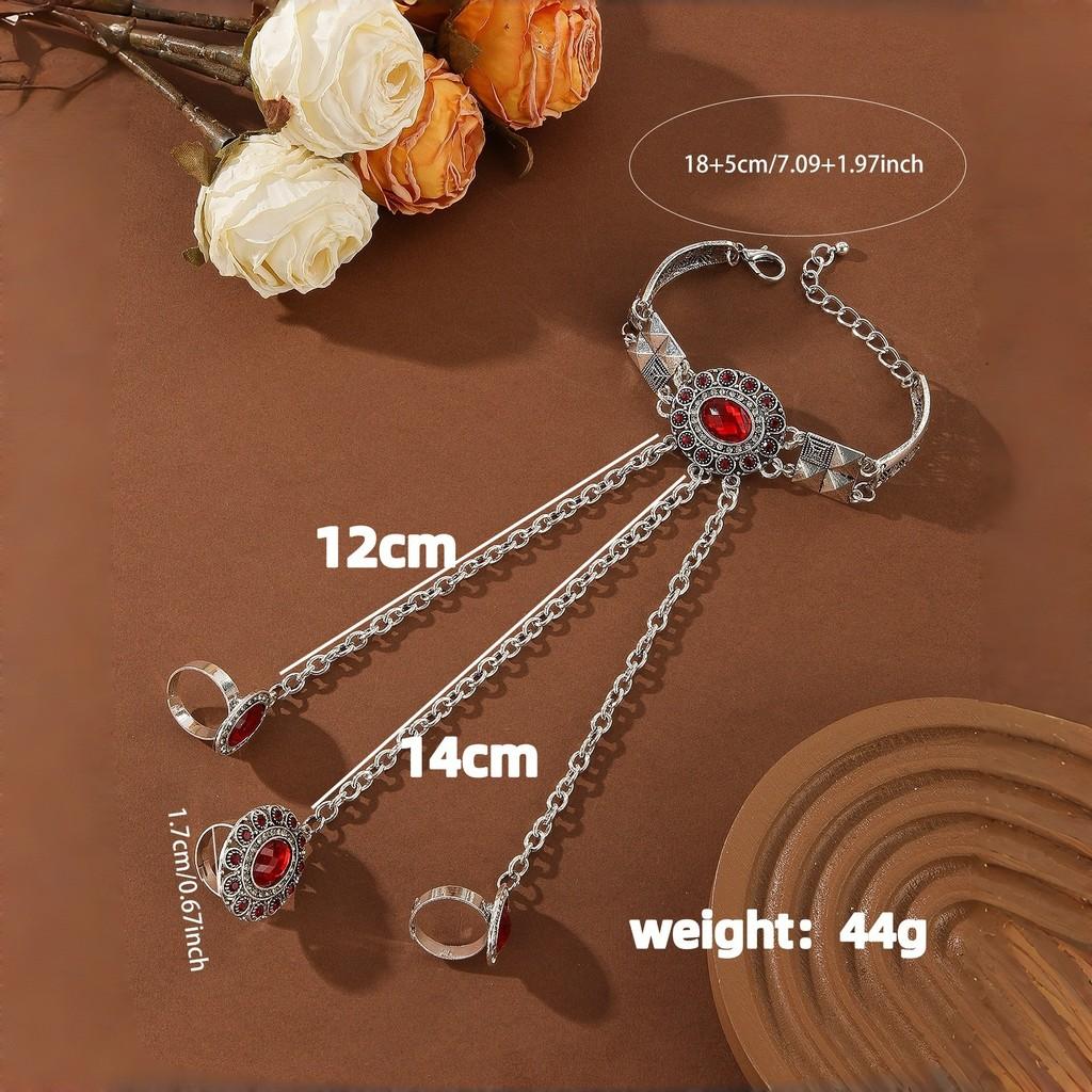 Vintage Jewelry Geometric Silver Alloy Red Ruby Womens Bracelet With Crystallized Design For Travel Gift